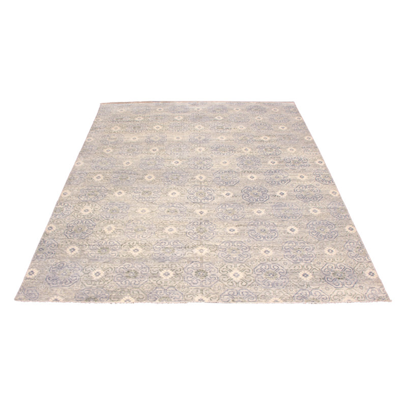 Tapis gris / crème noué à la main de conception unique 12 pi 2 po x 15 pi New Age Berges
