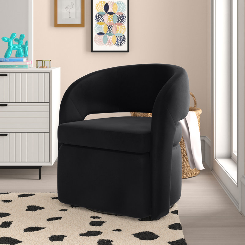 Alyce Velvet Swivel Barrel Chair, Black Velvet