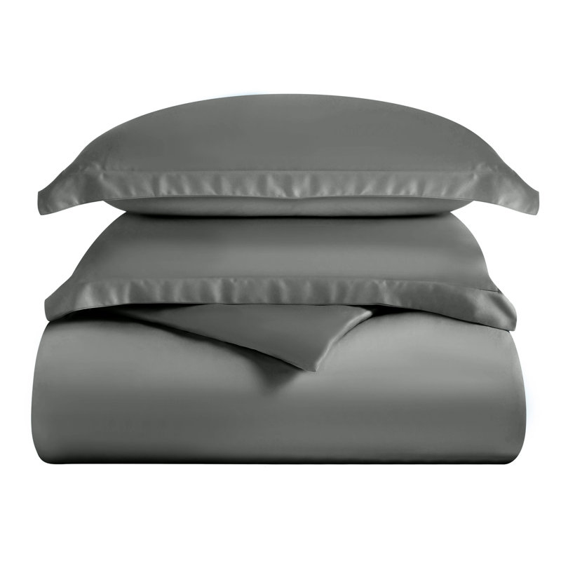 Superior 300 Thread Count Rayon from Bamboo Modern & Contemporary 3 Piece Duvet Cover Set, Full/Queen Duvet Cover, Gray