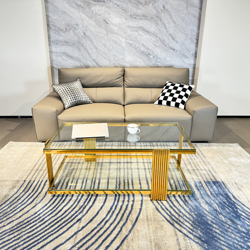 Clate Glass Top Single Coffee Table, Clear , Gold
