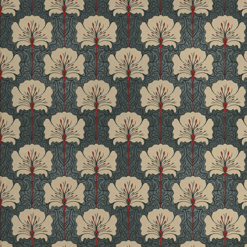 Tissu coquelicot romantique Art Nouveau, L 58 po x L 72 po