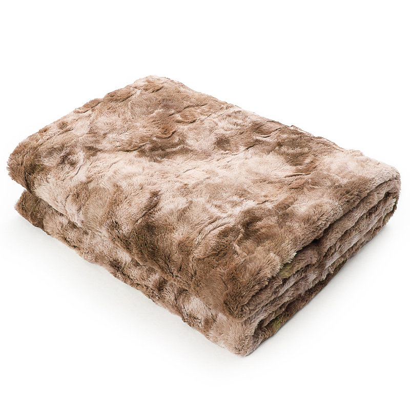 Faux Fur Throw Blanket Throw Blanket, 32" W x 48" L, Khaki