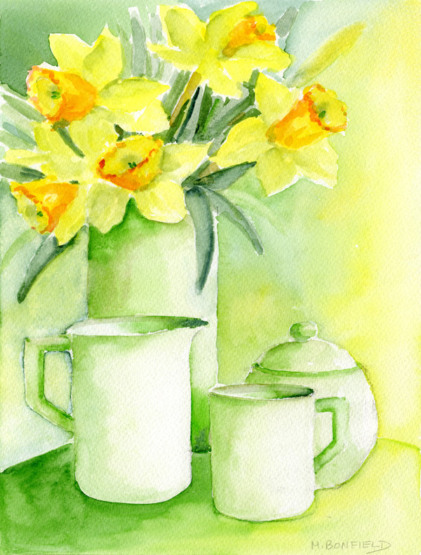 Drapeau de jardin à 2 côtés daffodils jaune par maureen bonfield, H 15 po x l 11 po