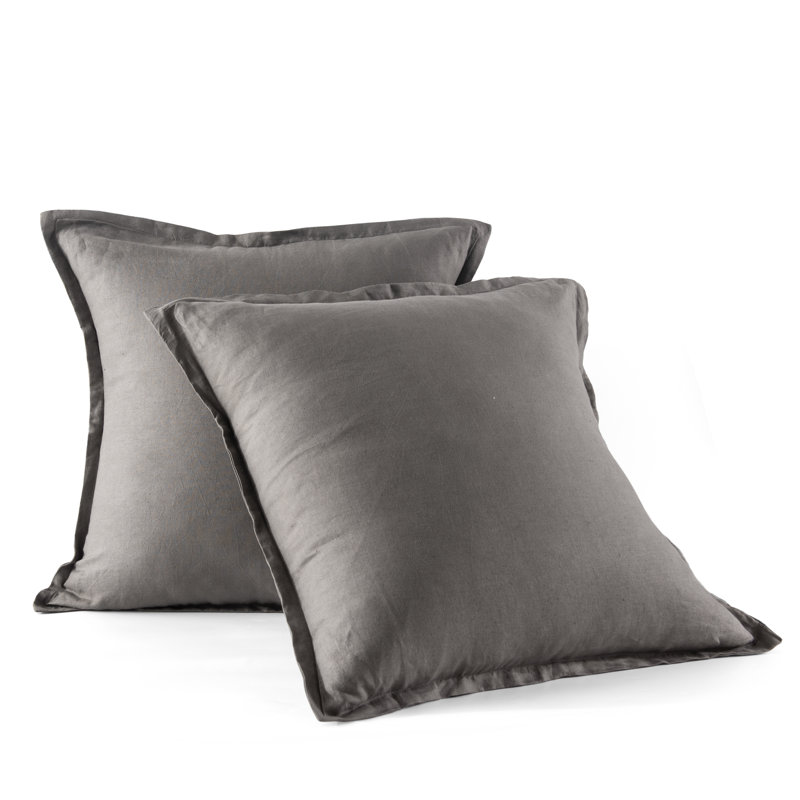  Stone Washed French Linen European Square Pillow Shams 26 x 26", Charcoal