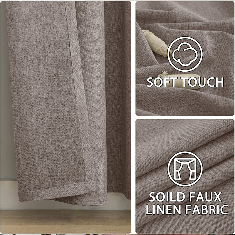 100% Linen Blackout Curtains with Eyelets – Ready Made (Set of 2), 228cm Width x 228cm Drop, Beige