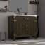 Meuble-lavabo simple en chêne brun avec comptoir en marbre, robinet et miroir, 36 po x 22 po L x P 22 po Meuble-lavabo, miroir