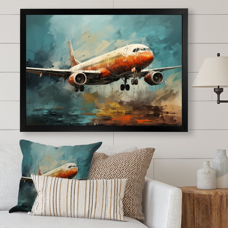 Voyage en avion sur toile, H 16 po x l 32 po x P 1 po, Cadre simple noir