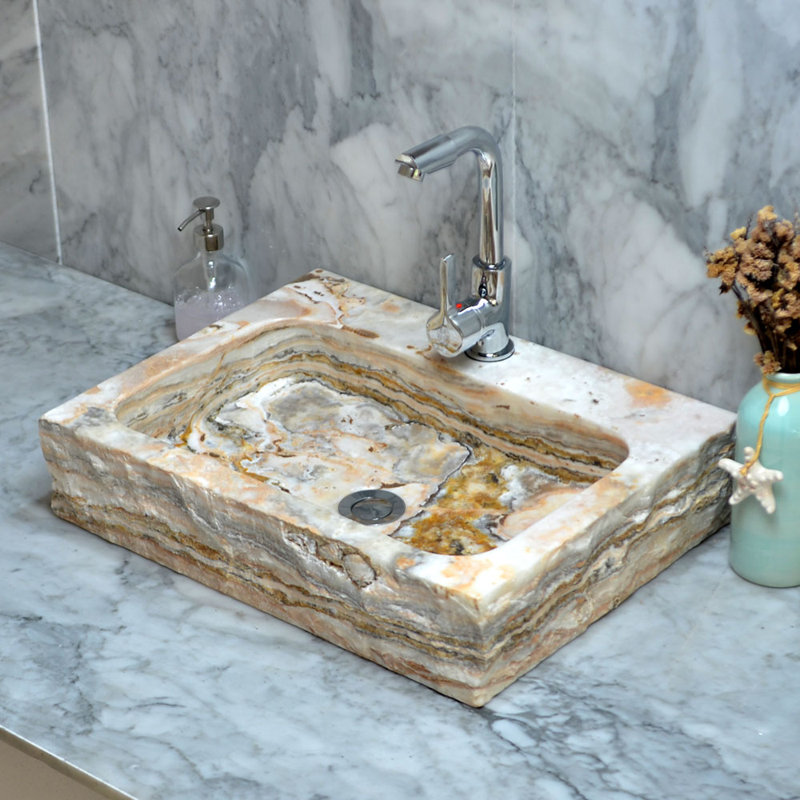 Oliver Rectangular Golden Onyx Above-Counter Stone Sink