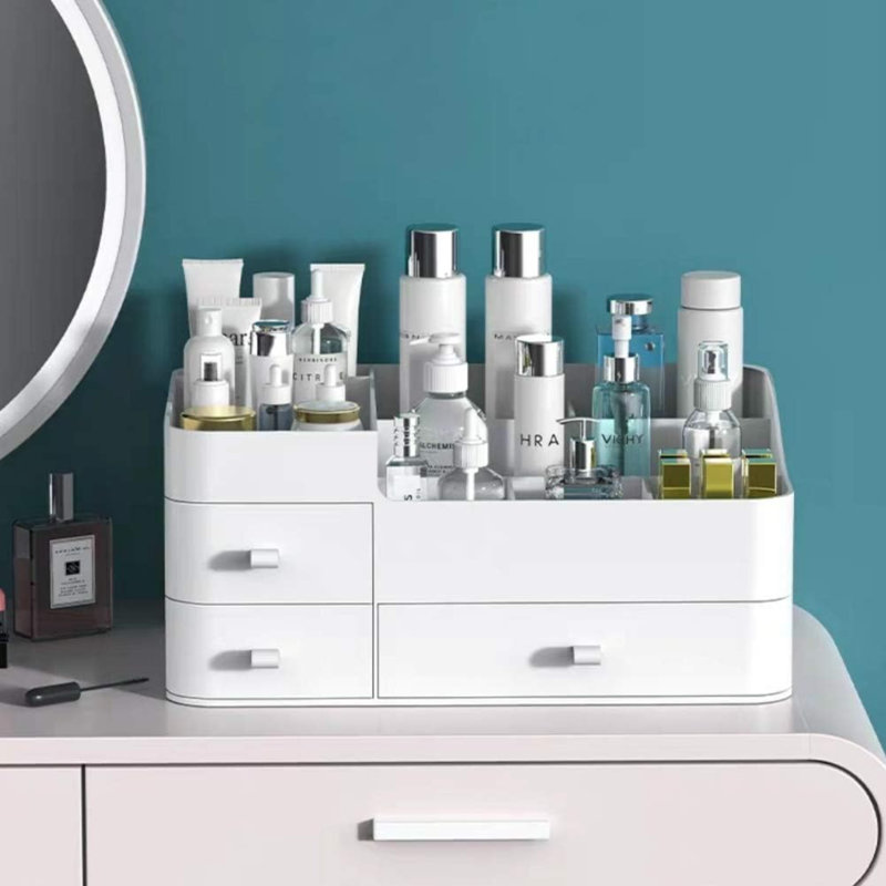 Organisateur de maquillage pour grande capacité, Blanc