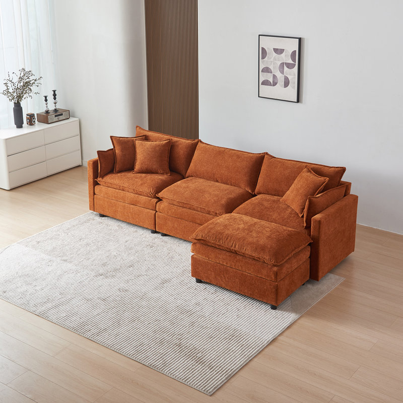 Canapé modulaire en L modulaire, Chenille orange