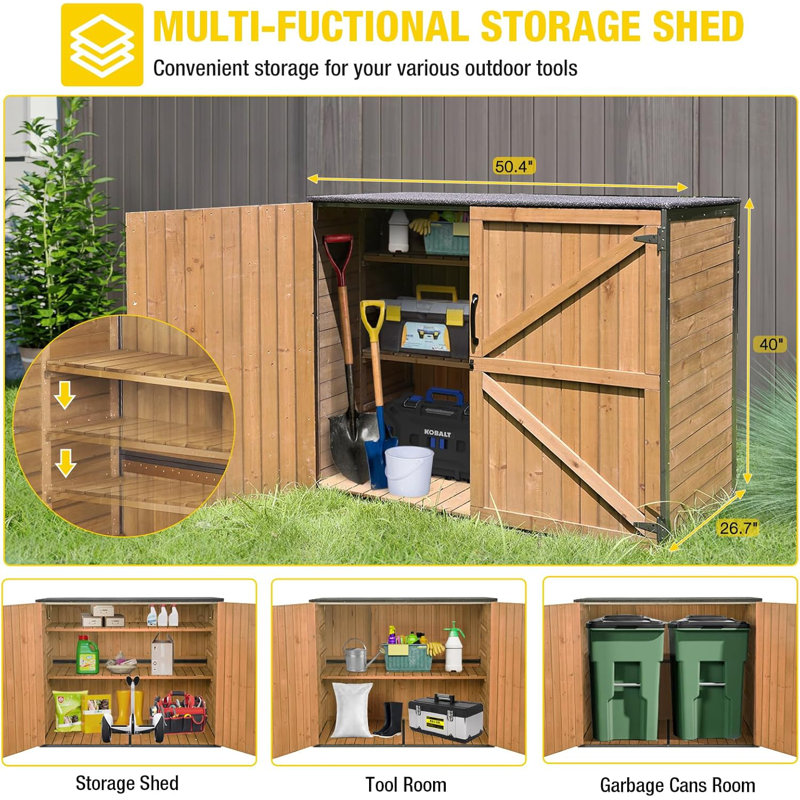 Fir Wood and Metal Frame Outdoor Storage Shed with Double Doors