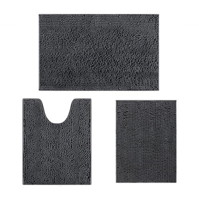 Ensemble de tapis de salle de bain rayé gris 3 pièces ultra doux et antidérapant en chenille pour salle de bain