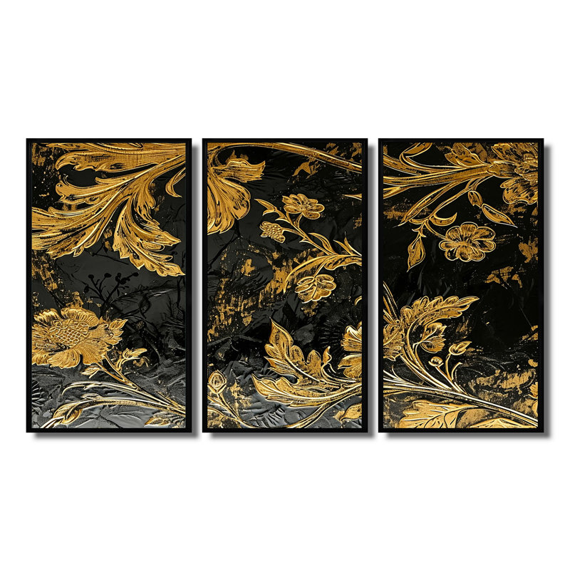 Ensemble de salon mural Bornival - Leaves, Cadre flottant noir, H 28 po x l 36 po x P 1 po