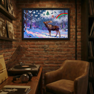 Christmas Winter Forest Moose Christmas Magic Rainbow Stars