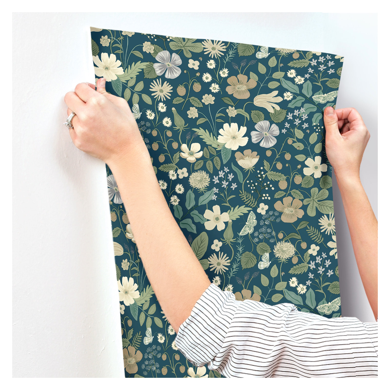 Rifle Paper Co. Strawberry Fields 27" L x 27" W Smooth Wallpaper Roll, Navy