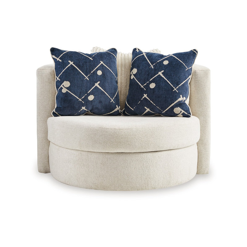Oversize Swivel Accent Chair, 3 Large Throw Pillows, Ivory Polyester