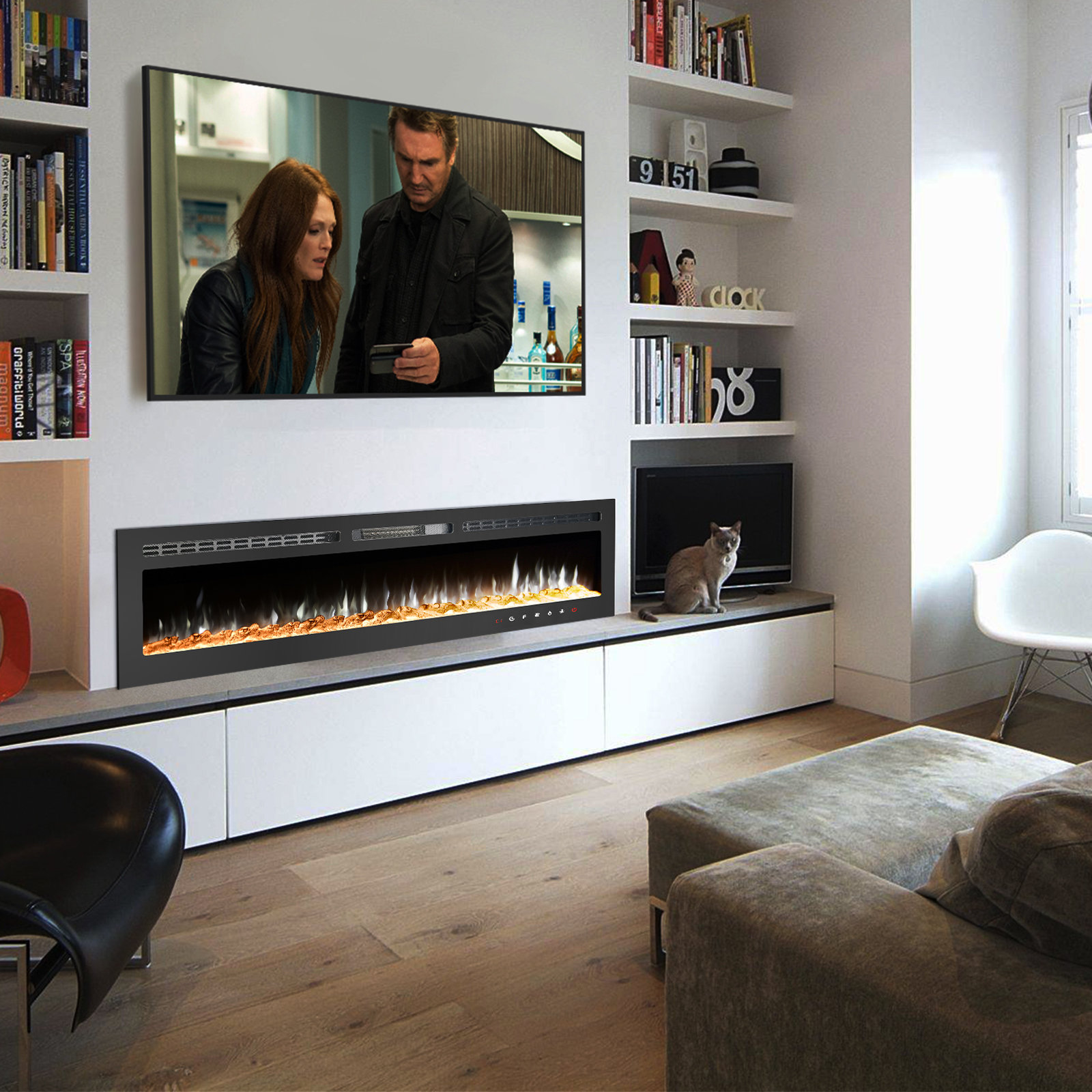 Symple Stuff Atkison 77.23'' W Electric Fireplace Insert | Wayfair