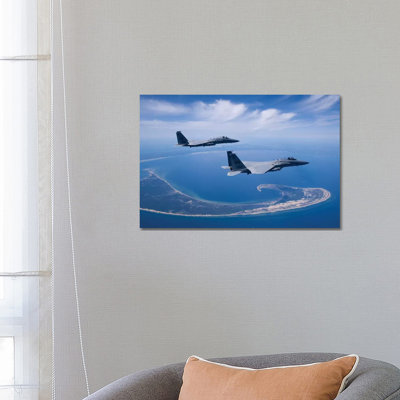 Two F-15 Eagles Fly High Over Cape Cod, Massachusetts - Wrapped Canvas Print