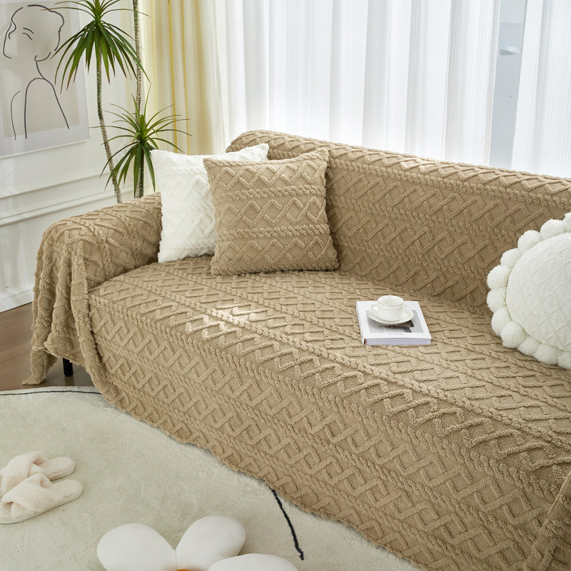 Couverture géométrique moelleuse et moelleuse pour canapé en jacquard, H 71 po x l 102 po x P 71 po, Brun