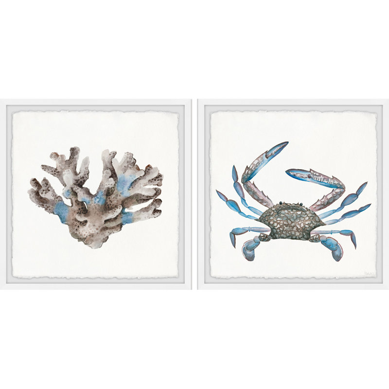 Crabe lumineux et diptyque corail, H 24 po x l 24 po x P 1,5 po