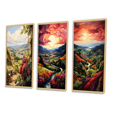 «Vineyard Twilight Bliss», 3 pièces sur toile