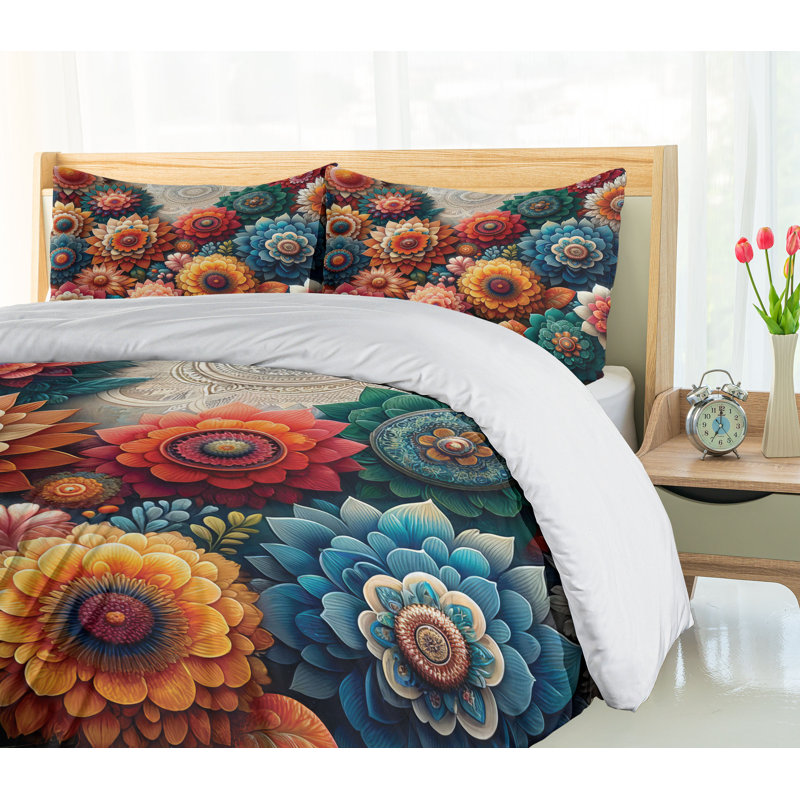 Flower Duvet Cover, Queen Duvet Cover + 2 Standard Shams