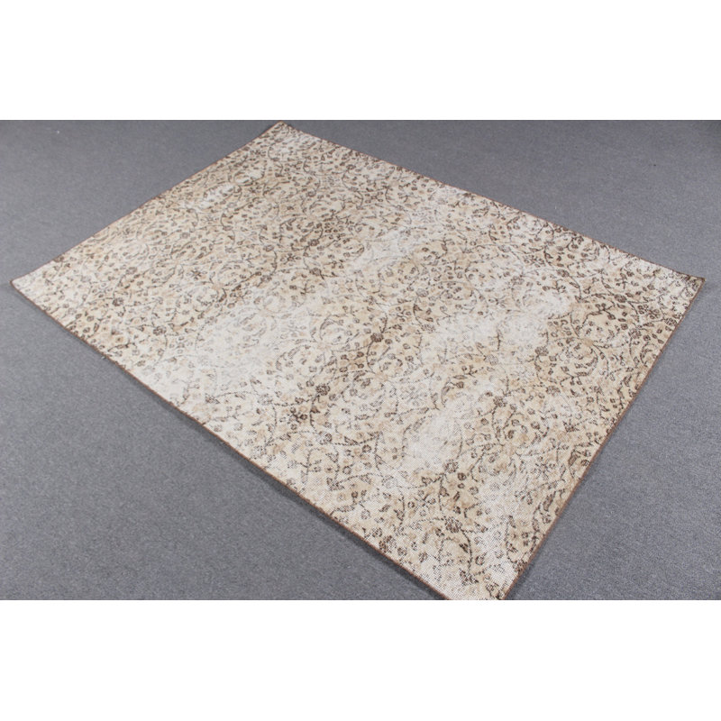 Tapis turc noué à la main de style antique pour salon avec un décor rétro en laine beige