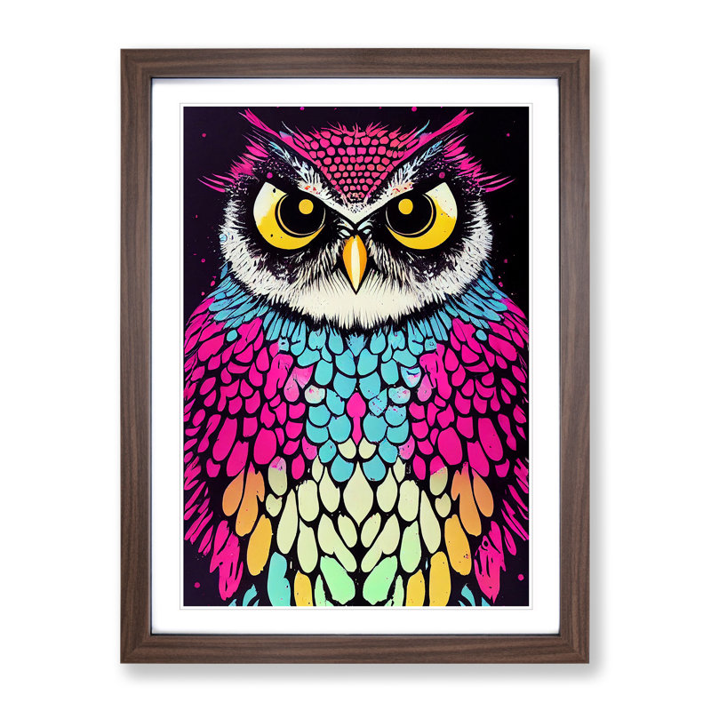 Owl - Single Picture Frame Painting, 34cm H x 25cm W x 2cm D, Walnut