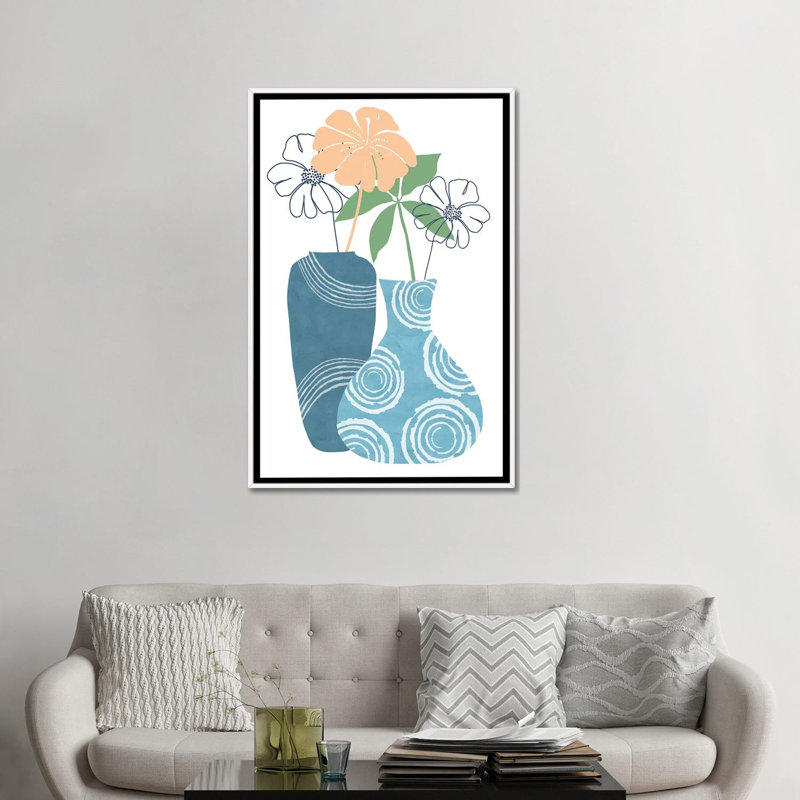 «Blue Decorative Pots II», reproduction d'art murale - toile encadrée, H 48 po x l 32 po, Blanc
