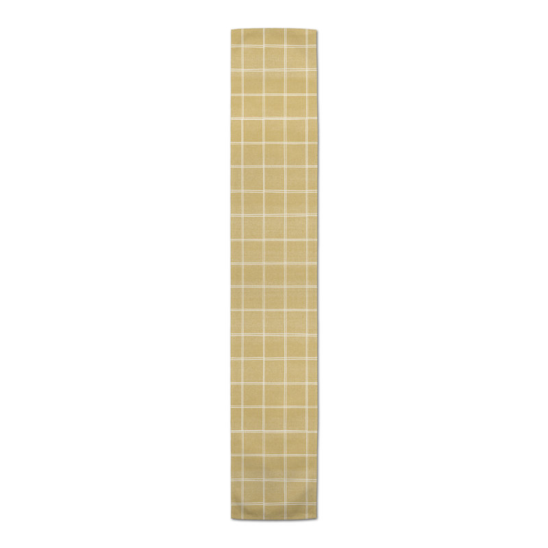 Linen With Plaid Green 4 Table Runner, Yellow, 72" L x 16" W