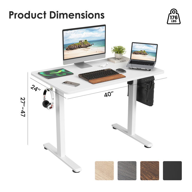 40"x24" Electric Standing Desk - Adjustable Height Sit Stand Home Office Desk With Splice Board & 4 Memory Keys (80kg Capacity)