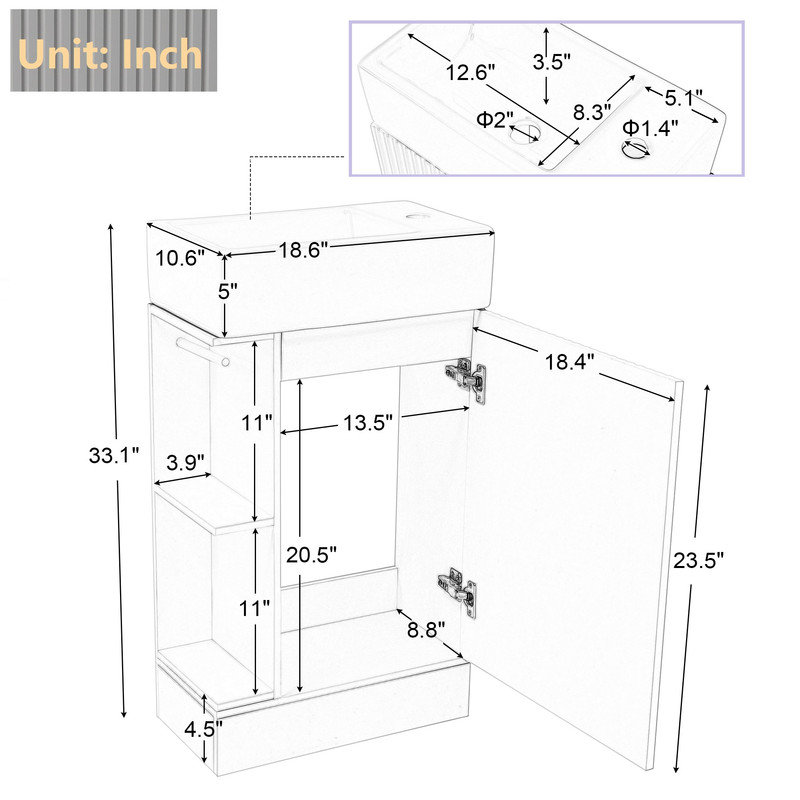 Ensemble de meuble-lavabo simple 18,6 po Keiler, Gris