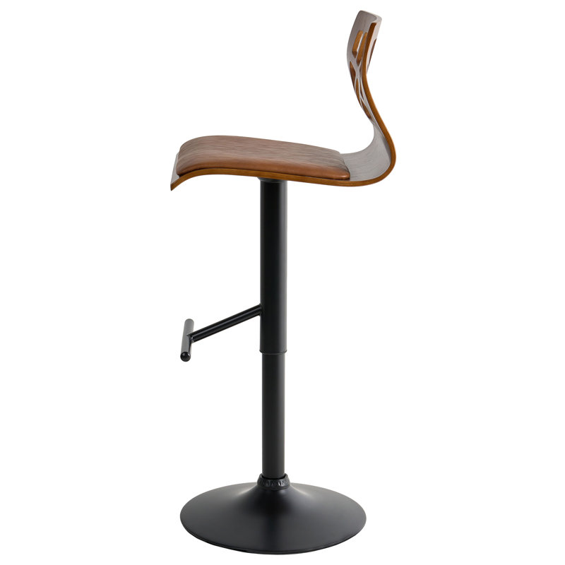 Swivel Upholstered Adjustable Height Counter Stool, Brown, Matt Black