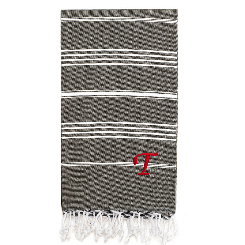 Serviette de plage 100% coton Pestemal Lucky, Gris foncé / Blanc, T