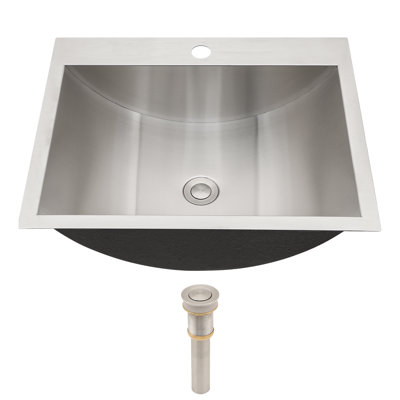 21"L x 17"W Drop In Bathroom Sink Stainless Steel Rectangle Vanity Sink Topmount Bathroom Sink Basin with Pop Up Drain
