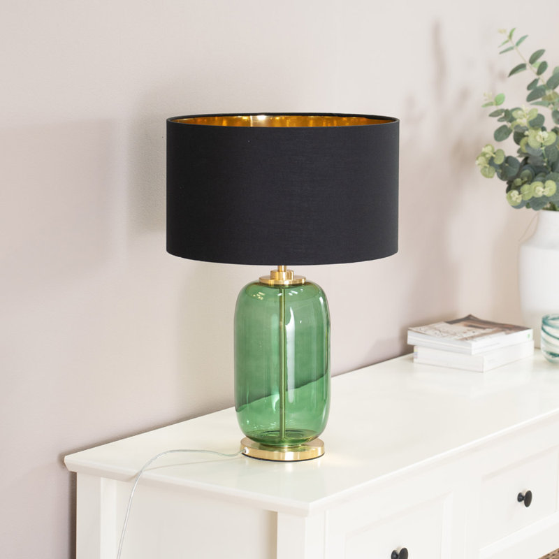 Anea Glass Table Lamp, Green, Black