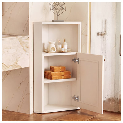 Armoire de rangement d'angle avec portes de grange en rotin, armoire de salle de bain blanche OMCHOM