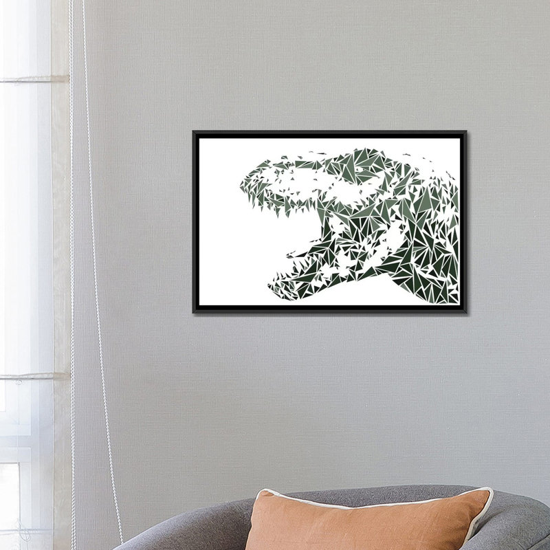 « tyrannosaure rex », impression sur toile tendue, H 40 po x l 60 po x P 1,5 po, Toile avec cadre noir, Pas de tapis