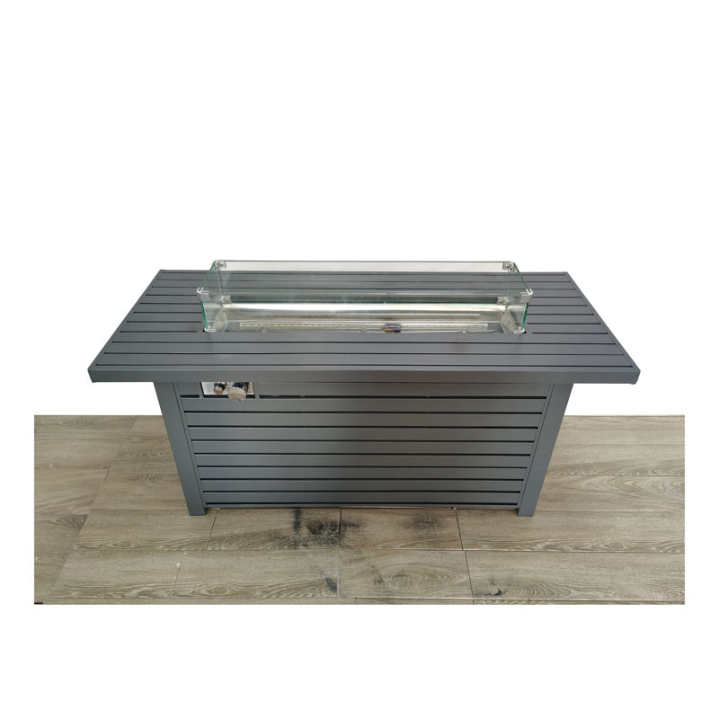 Table de foyer d'extérieur en acier au propane / gaz naturel avec couvercle, H 22 po x l 54 po x P 24 po, Gris