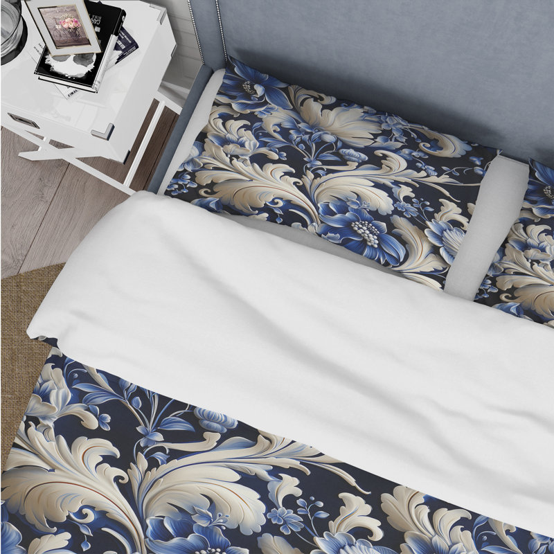 Ensemble de housse de couette floral cobalt, Housse de couette pour très grand lit et 2 très
