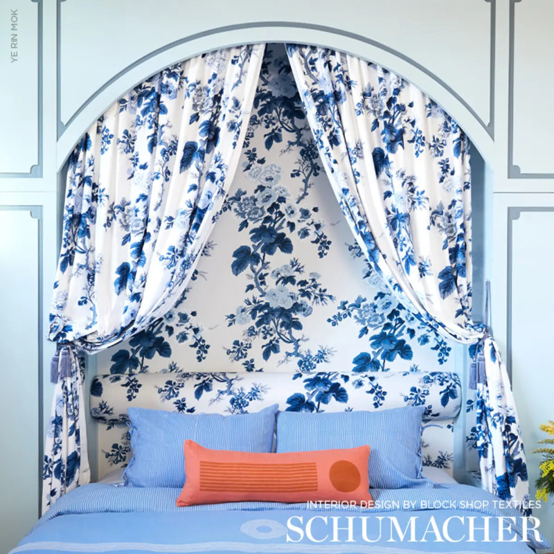 Pyne Hollyhock Fabric, Indigo