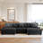 3 - Piece Upholstered Gray Faux Rabbit Fur Flannel Modular Sectional Sofa with Armrests & Throw Pillows-2142440423
