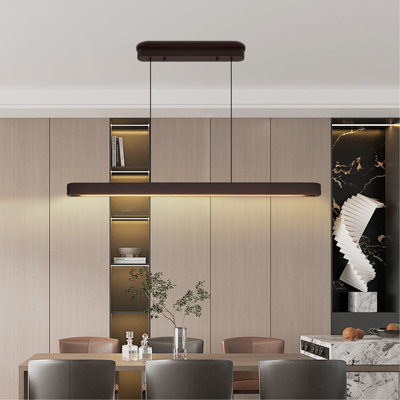 51-inch Walnut Wood Modern LED Pendant Light, Adjustable Hanging Light for Dining Room, Kitchen, Living Room – Sleek Walnut Color Finish