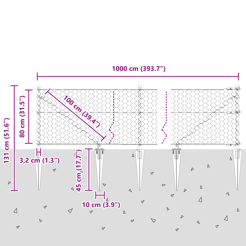 Hexagon Fence Grey Steel, 80cm H x 1000cm W
