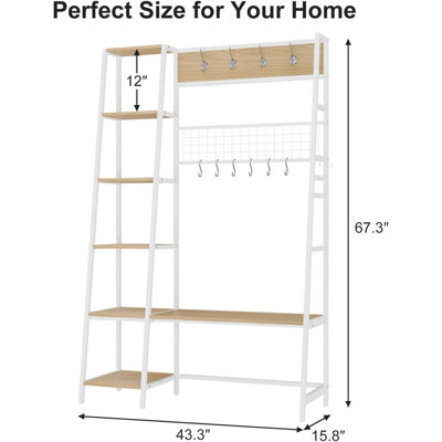 4-in-1 Coat Rack & Hall Tree with Shoe Bench, Entryway Bench with 8 Removable Hooks, Industrial Storage for Foyer