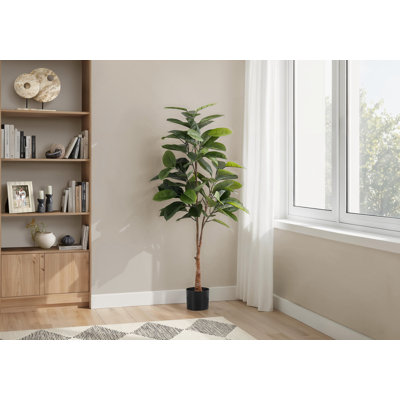 Plante artificielle, 52 po de hauteur, hévéa, intérieur, faux, faux, plancher, verdure, pot, véritable touche, décoratif, feuilles vertes, pot