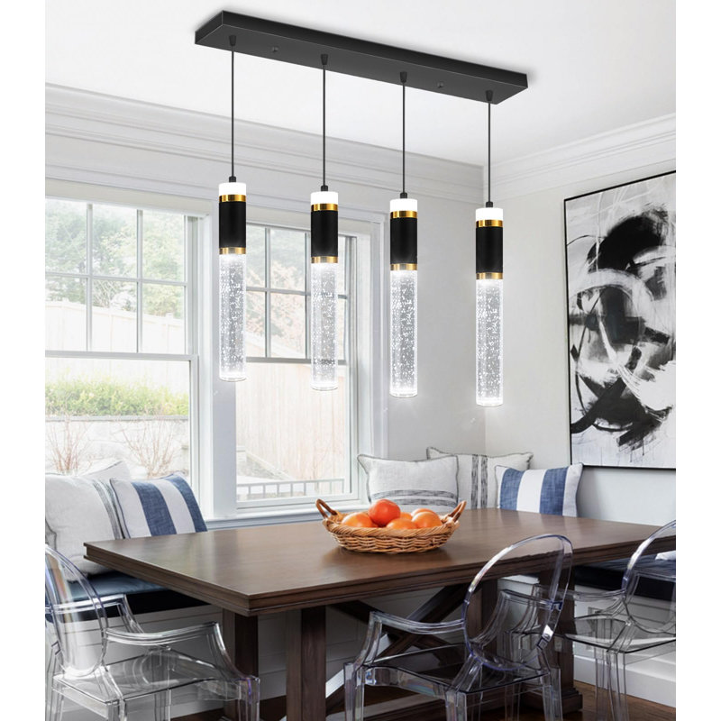Lustre 4 lumières à DEL moderne rectangulaire en cristal à intensité variable, H 70,9 po x l 27 po x P 4,7 po
