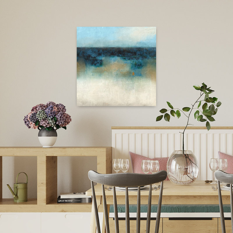 Indigo, art abstrait de paysage côtier, H 18 po x l 18 po