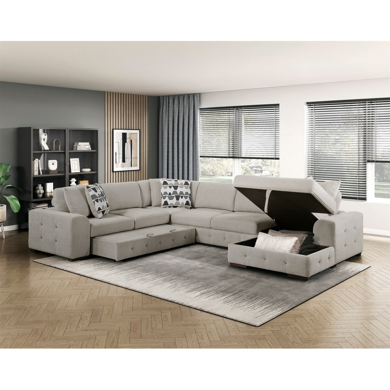 Canapé modulaire 4 pièces Modern, taupe Chenille, Right Hand Facing