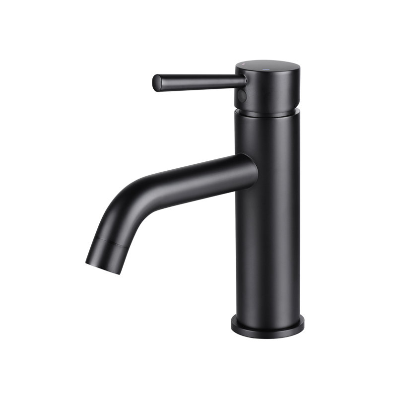 Robinet de lavabo de salle de bain à poignée simple 7,3 "H noir mat, Noir mat, Système de drainage non compris
